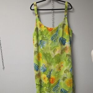 Studio C Vibrant Green and Blue Floral Dress
